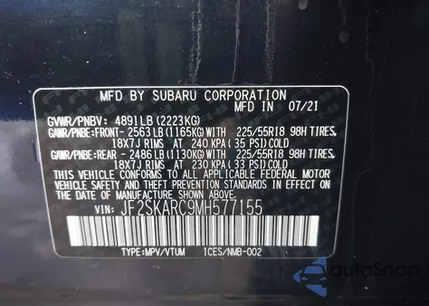 2021 Subaru Forester Sport from USA, damaged, VIN JF2SKARC9MH577155